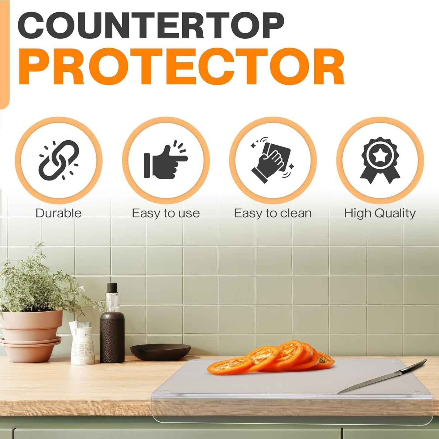 DisplayBug Clear Cutting Board for Countertop – 24 x 18-inch Acrylic Cutting Boards for Kitchen Counter – Food-Grade Acrylic Chopping Board with Lip – Non-Slip Acrylic Board - Braeside